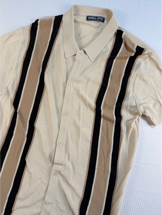Other - PJ Paul Jones Men’s L Striped Knit Polo Shirt Button Front Retro 70s Mod